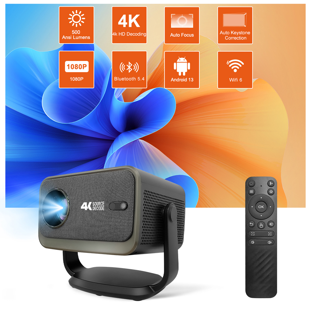 New XP20 Plus 4K Android 13 Projector Bt5.4 2GB DDR4 500 ANSI Lumens Wi-Fi Video Theater 1080P High Brightness Smart Projector